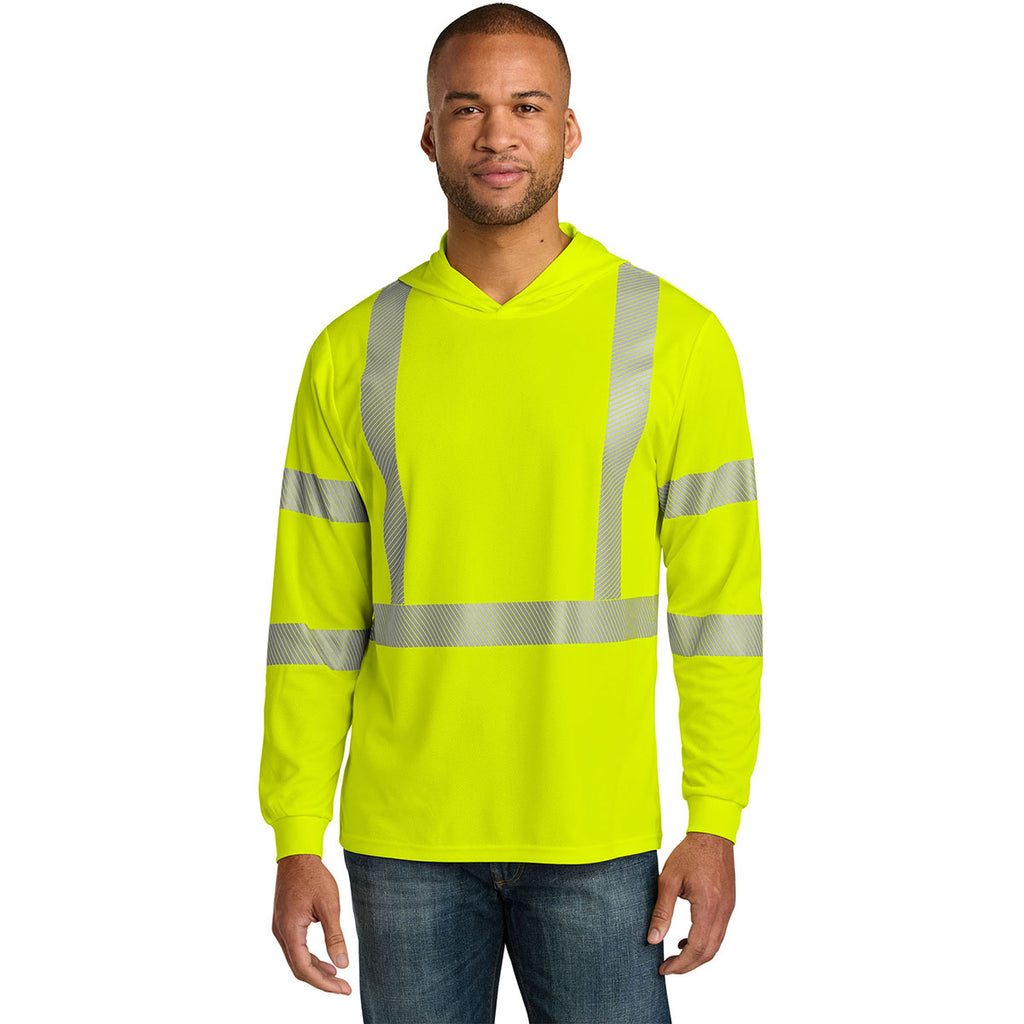 CornerStone Men's Safety Yellow ANSI 107 Class 3 Long Sleeve Segmented Tape Hooded Tee