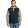 CornerStone Men's Navy/Heather Grey Duck Fleece Full-Zip Hooded Jacket