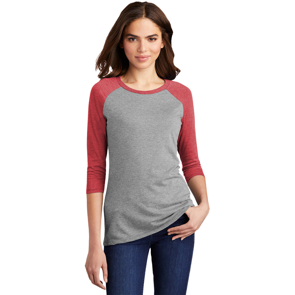 District Women's Red Frost/ Grey Frost Perfect Tri 3/4-Sleeve Raglan