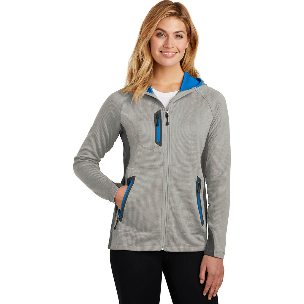 Eddie Bauer Women's Grey Cloud/Grey Steel/Expedition Blue Sport Hooded Full-Zip Fleece Jacket