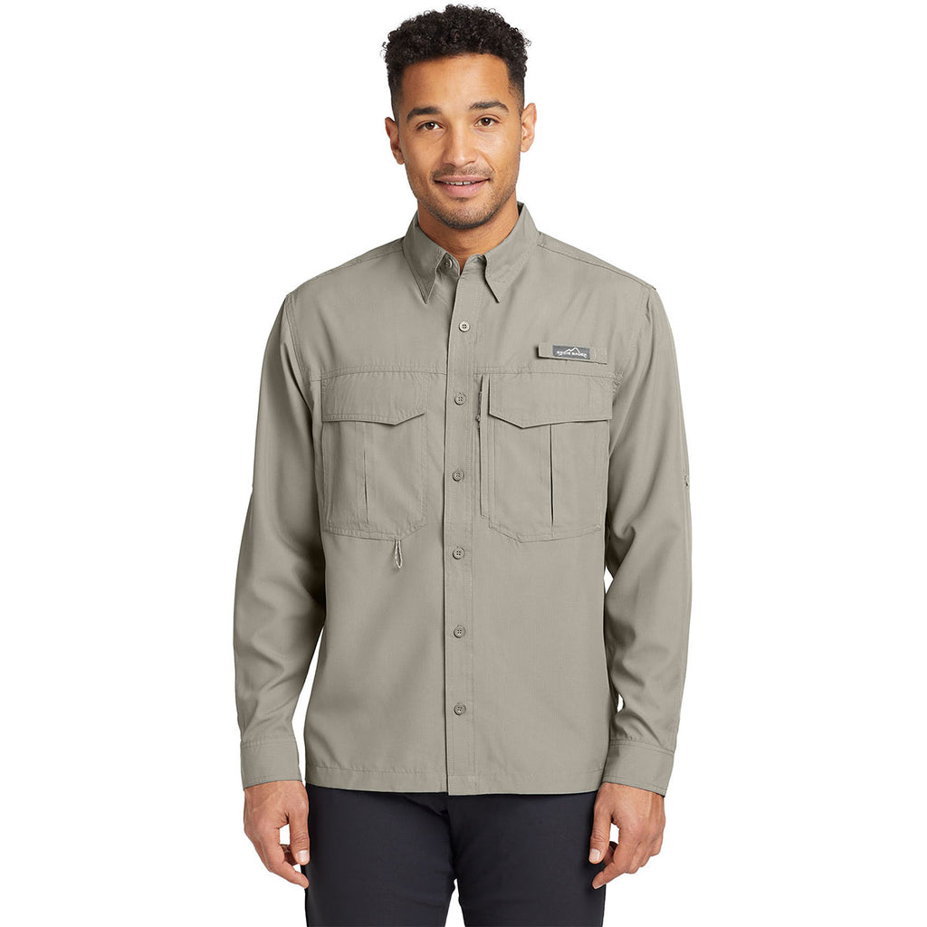 Eddie Bauer Men's Driftwood Beige L/S Performance Fishing Shirt