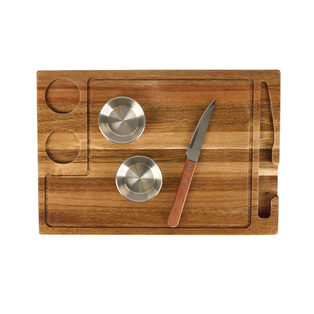 Logomark Natural Arthur 4-Piece Acacia Wood Steak Board