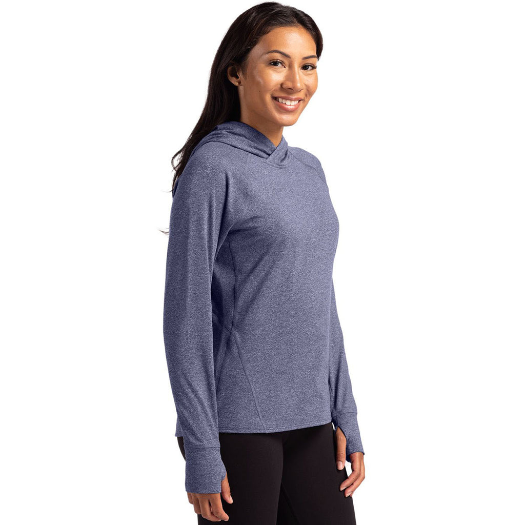 Cutter & Buck Women's Navy Blue Heather Adapt Knit Recycled Heathered Hooded Pullover