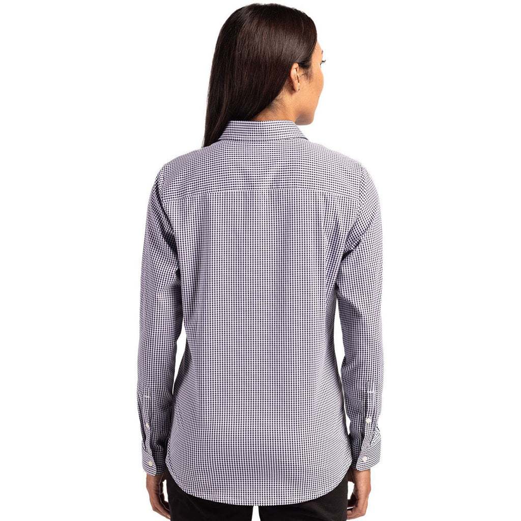Cutter & Buck Women's Black/White Skyline Epic Confidence Recycled Gingham Long Sleeve Dress Shirt