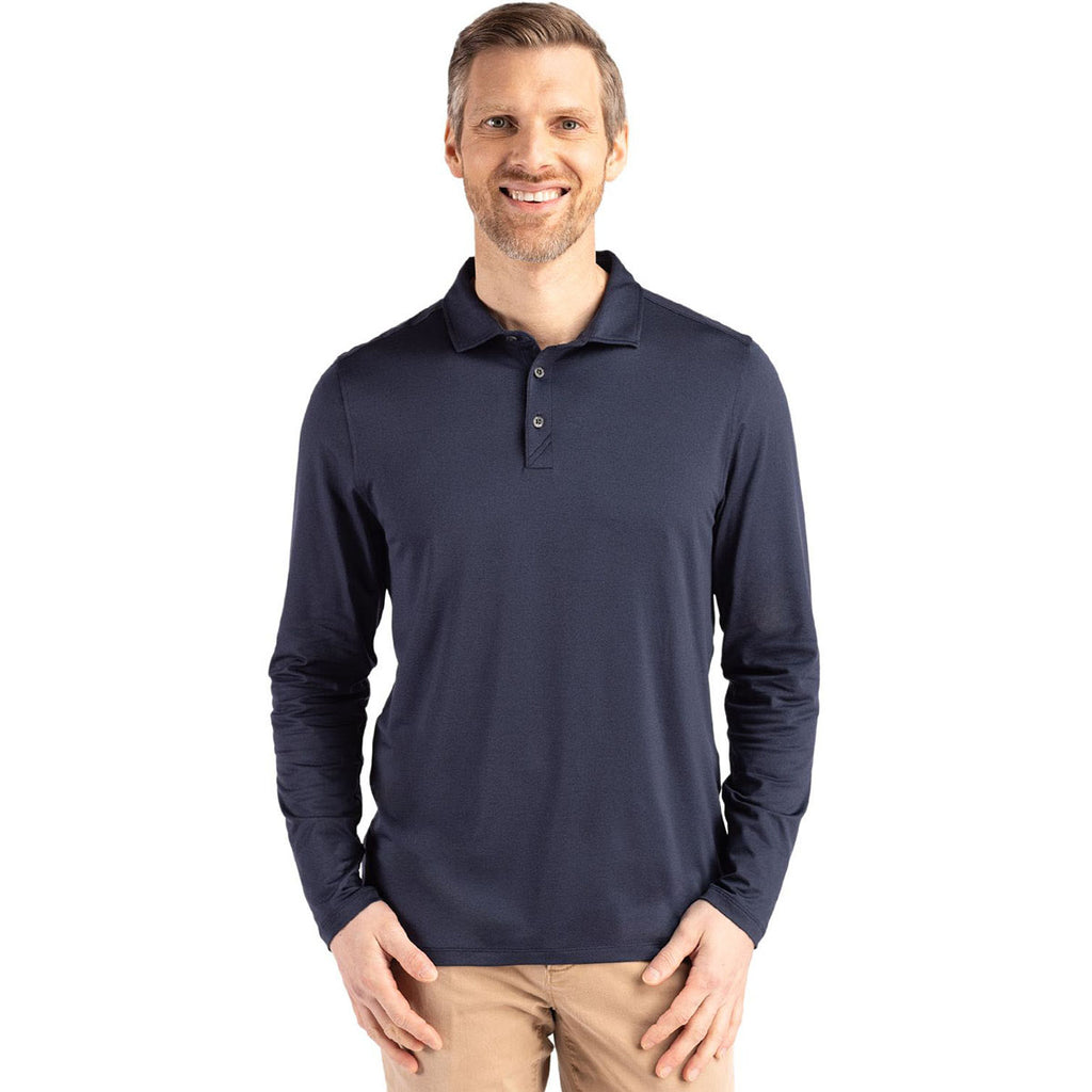 Cutter & Buck Men's Navy Blue Coastline Epic Comfort Recycled Long Sleeve Polo