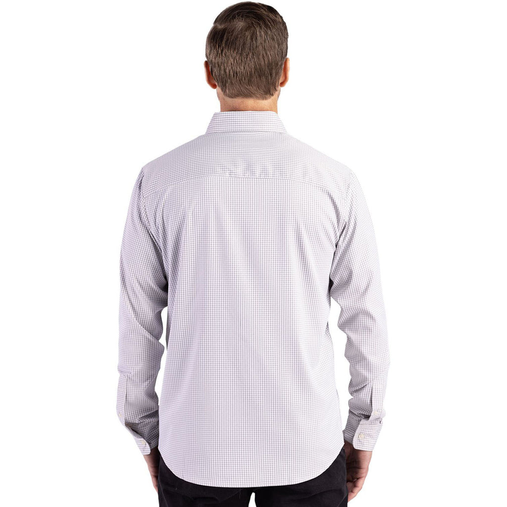 Cutter & Buck Men's Concrete/White Skyline Epic Confidence Recycled Gingham Long Sleeve Dress Shirt