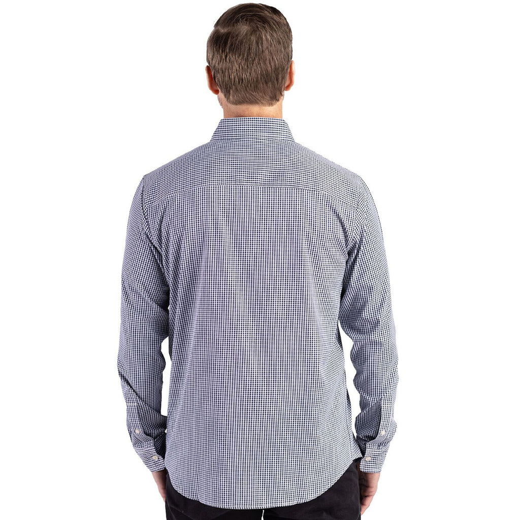 Cutter & Buck Men's Navy Blue/White Skyline Epic Confidence Recycled Gingham Long Sleeve Dress Shirt