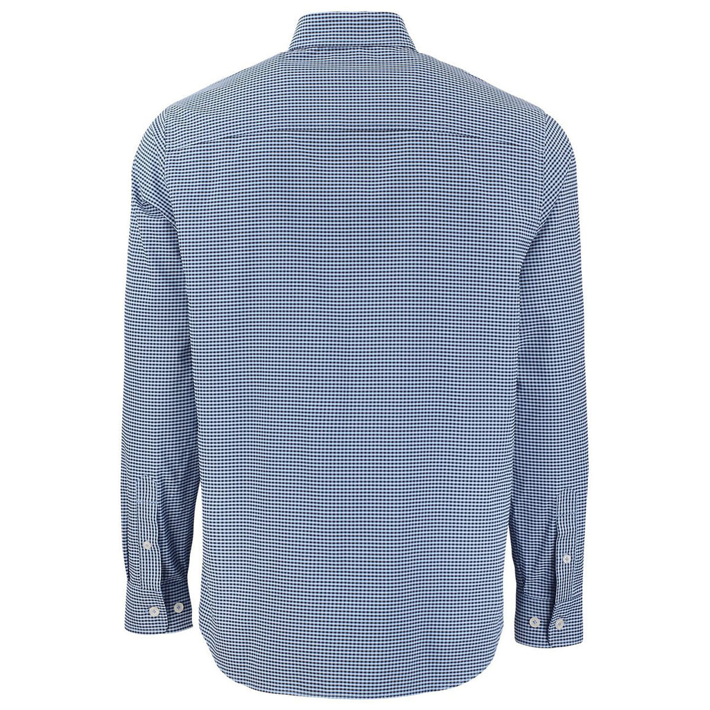 Cutter & Buck Men's Pale Blue/Navy Blue Skyline Epic Confidence Recycled Gingham Long Sleeve Dress Shirt