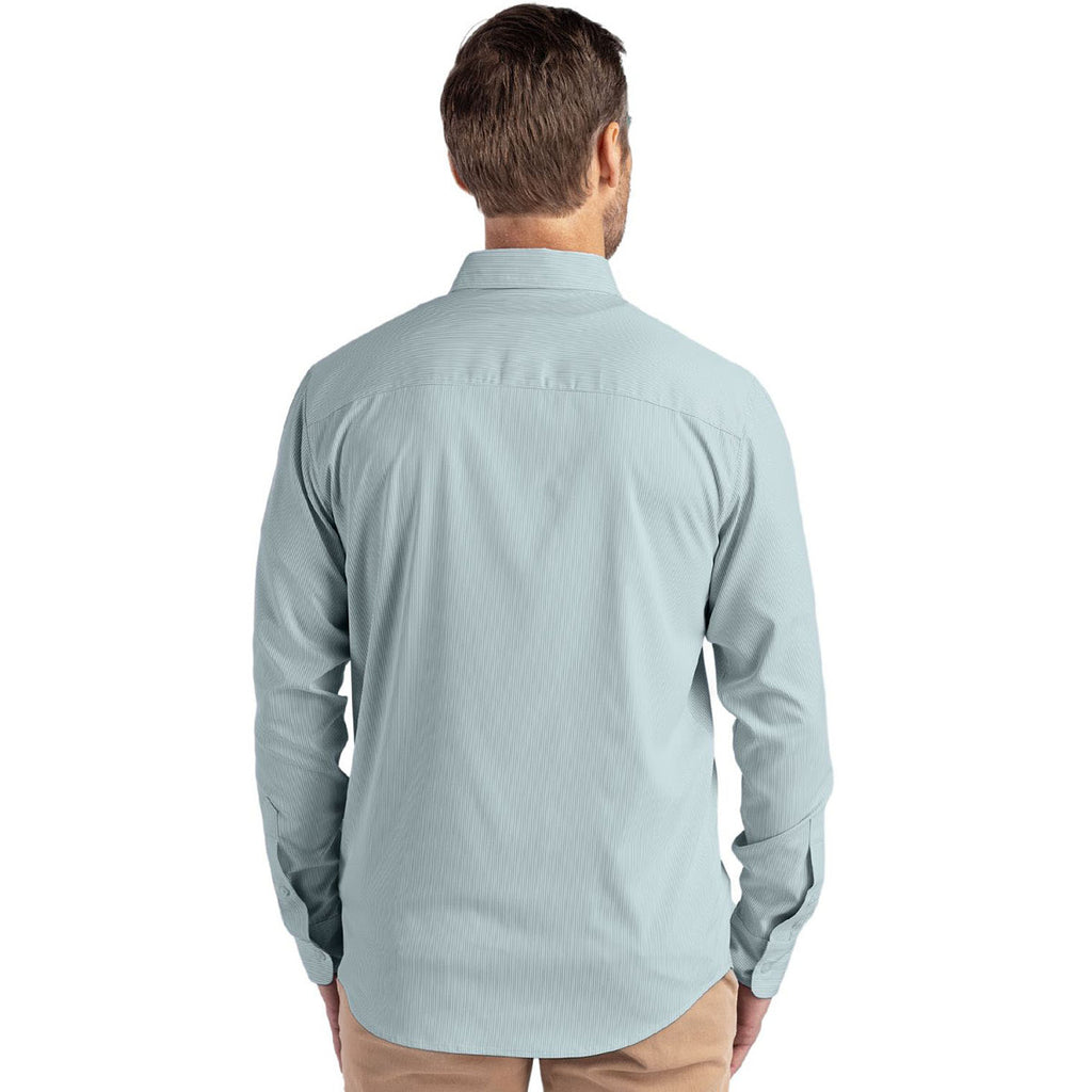 Cutter & Buck Men's Hunter/White Skyline Epic Confidence Recycled Pinstripe Long Sleeve Dress Shirt