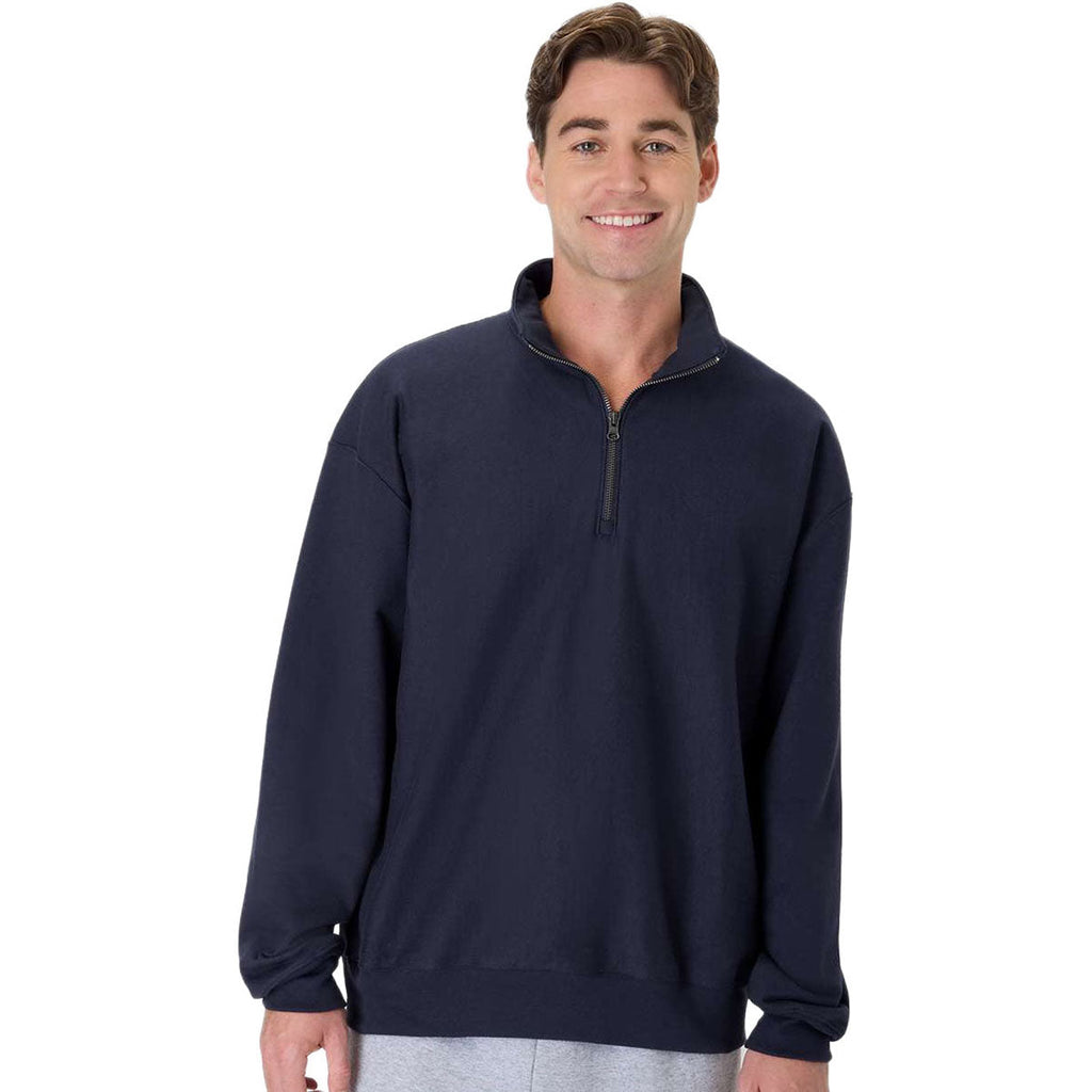 Hanes Unisex Athletic Navy Beefy Sweats Premium Heavyweight Quarter-Zip Sweatshirt