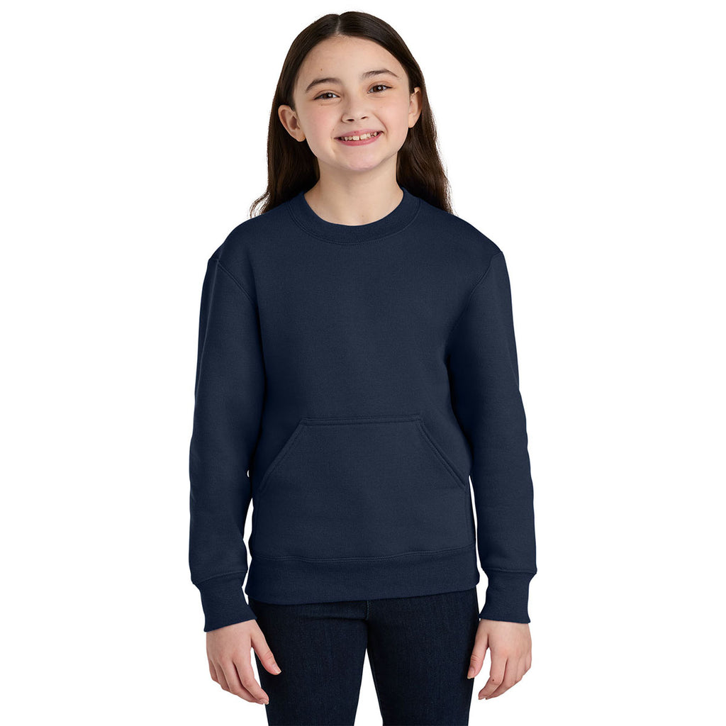 Port & Company Youth True Navy Core Fleece Crewneck Pocket Sweatshirt