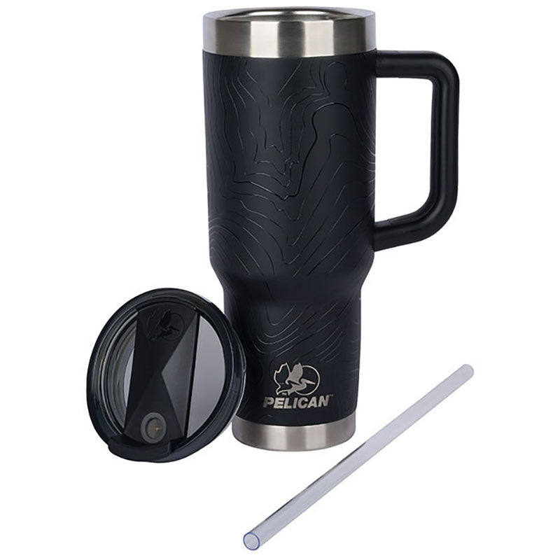 Pelican Porter Black 40 oz. Topographical Recycled Double Wall Stainless Steel Travel Tumbler