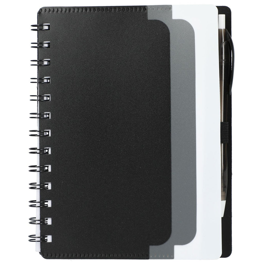 Bullet Black Recycled Dual Pocket Spiral Notebook W/ Pen