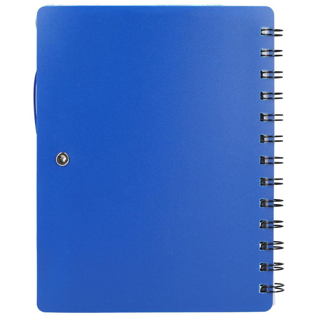 Bullet Blue Recycled Dual Pocket Spiral Notebook W/ Pen