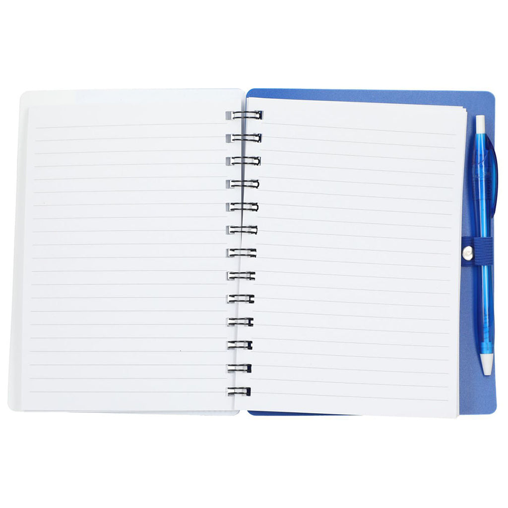 Bullet Blue Recycled Dual Pocket Spiral Notebook W/ Pen