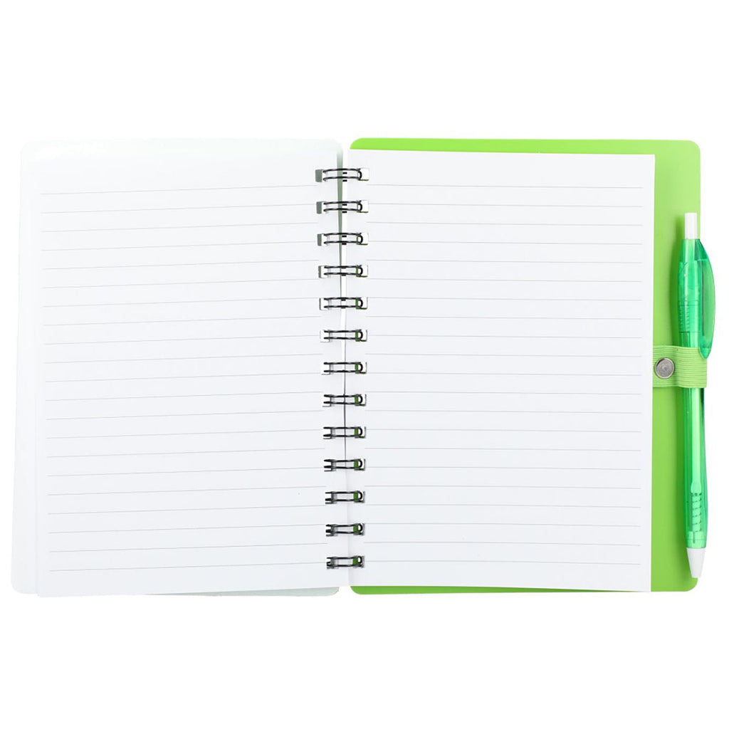 Bullet Lime Recycled Dual Pocket Spiral Notebook W/ Pen