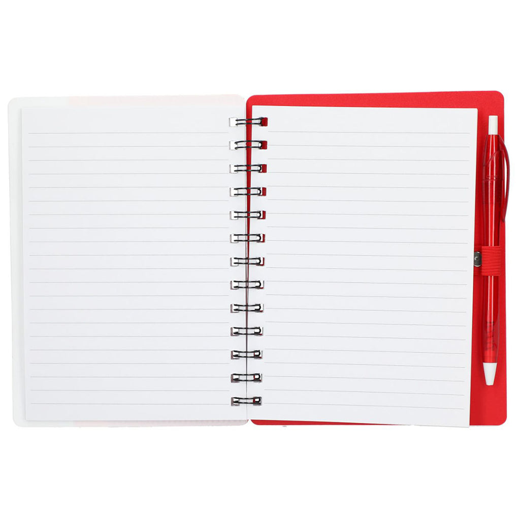 Bullet Red Recycled Dual Pocket Spiral Notebook W/ Pen