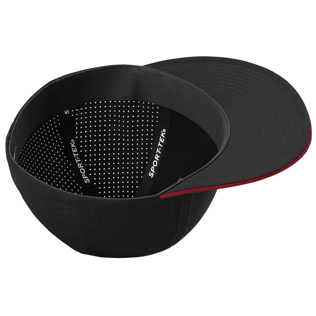 Sport-Tek Black/Deep Red/Black Pro-Cut Stretch-Tek Cap