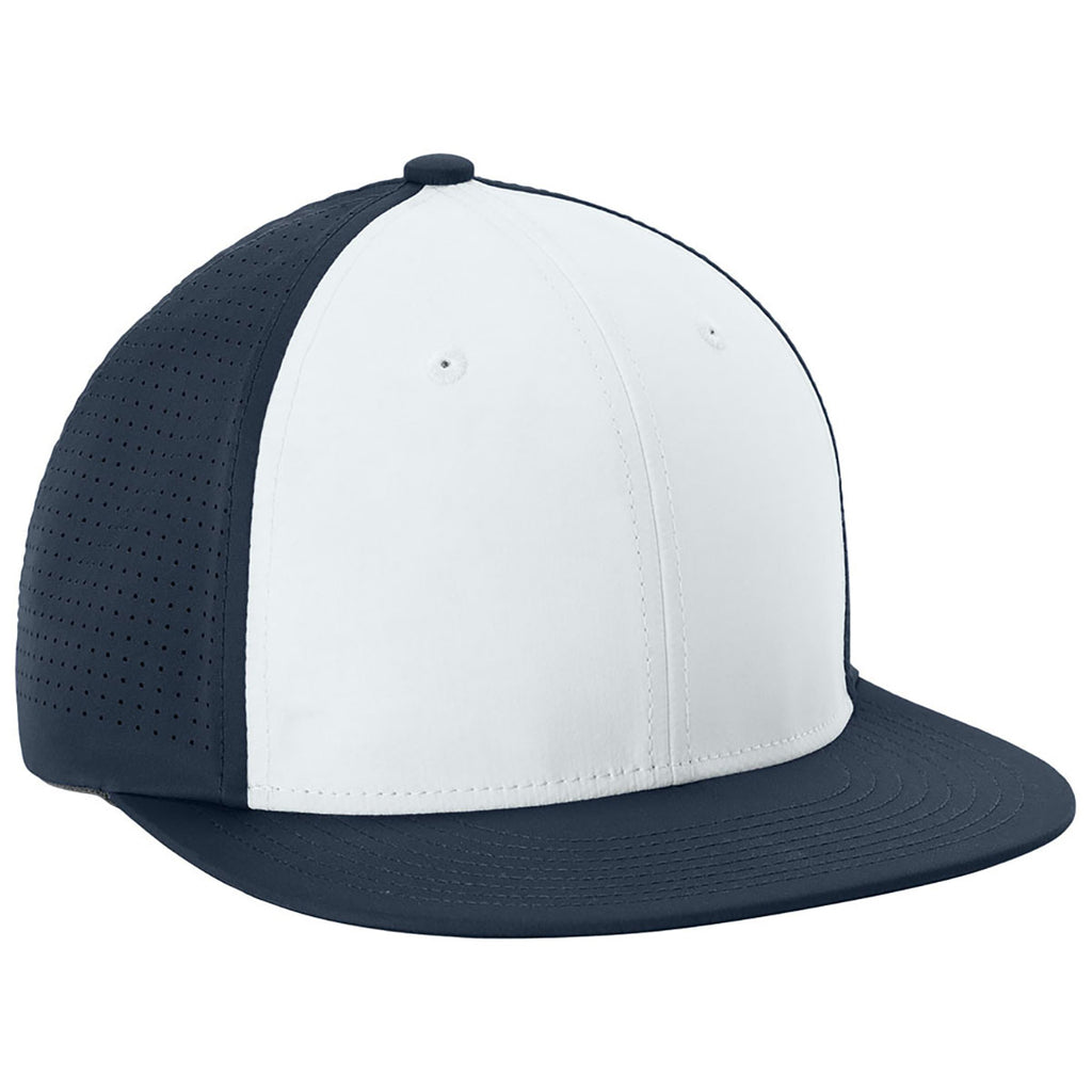 Sport-Tek White/True Navy/True Navy Pro-Cut Stretch-Tek Cap