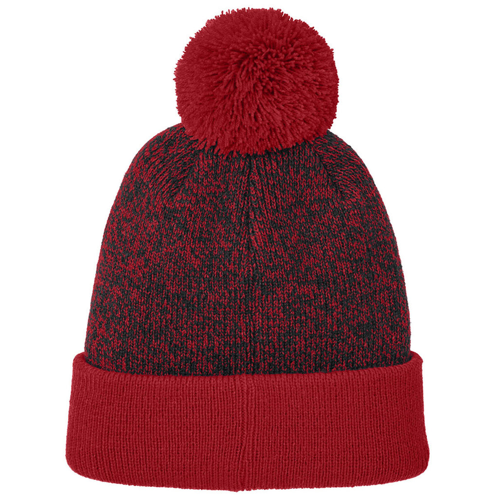 Sport-Tek Deep Red/Black Halftime Heather Pom Beanie