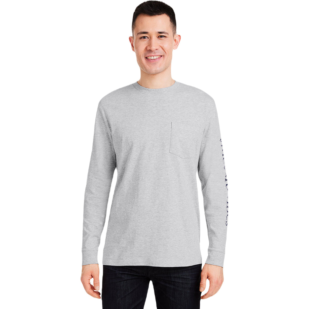 Vineyard Vines Unisex Grey Heather/Blue Blazer Long Sleeve Pocket T-Shirt