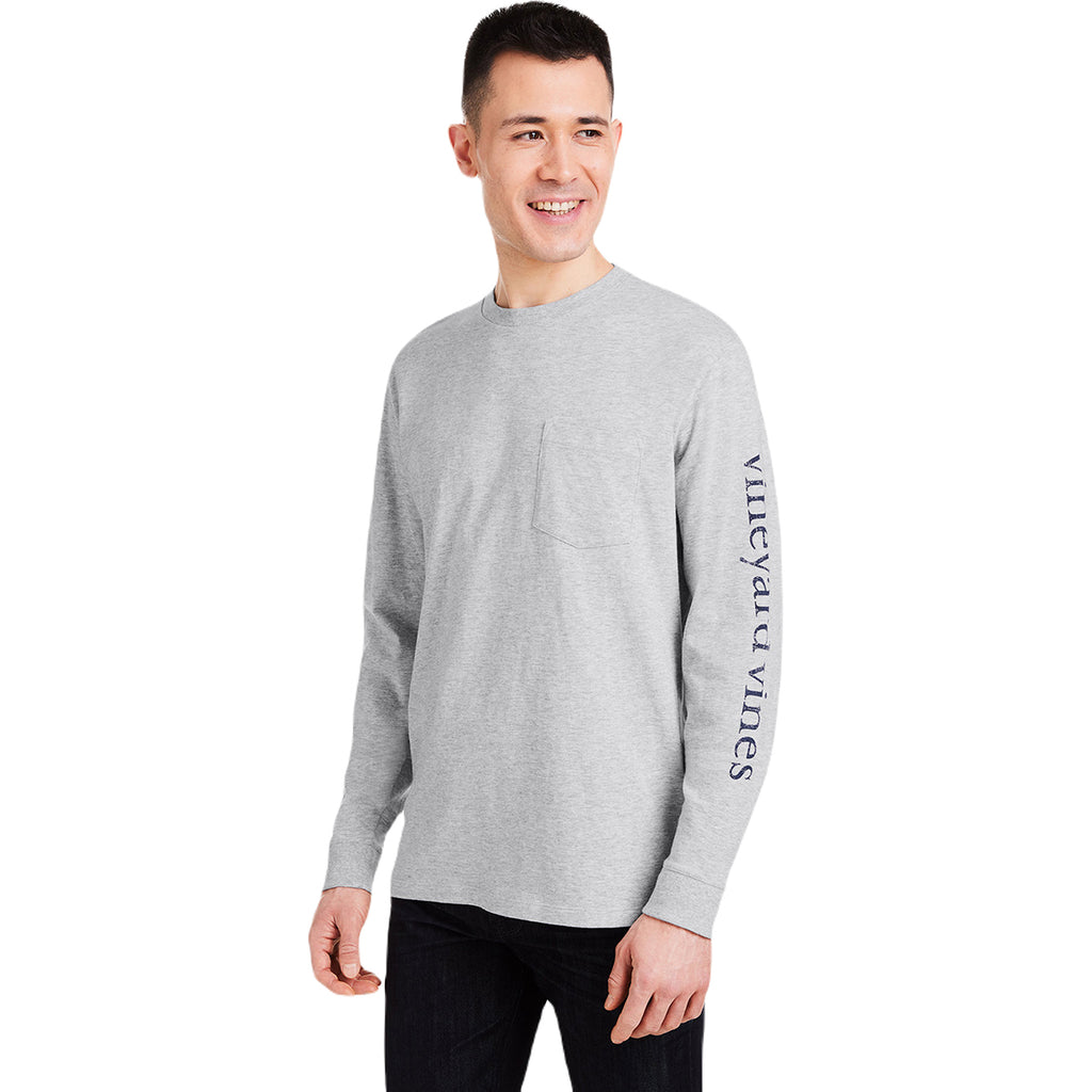 Vineyard Vines Unisex Grey Heather/Blue Blazer Long Sleeve Pocket T-Shirt