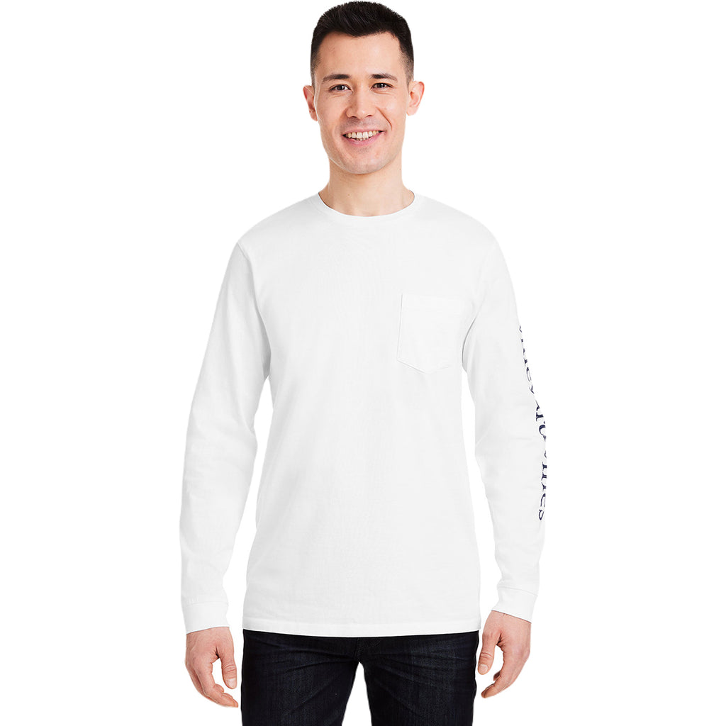 Vineyard Vines Unisex White Cap/Blue Blazer Long Sleeve Pocket T-Shirt