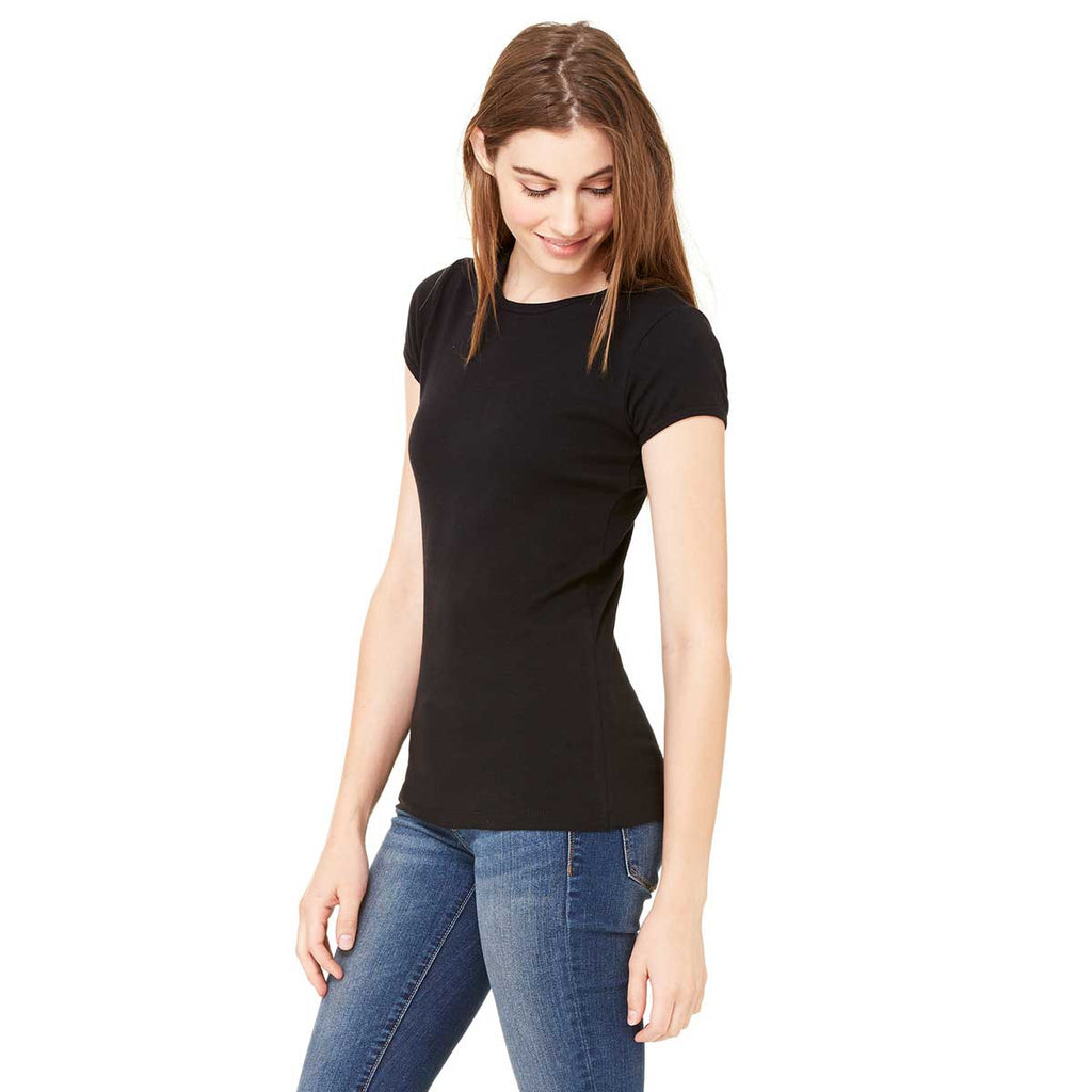 Bella + Canvas Women's Black Stretch Rib Short-Sleeve T-Shirt