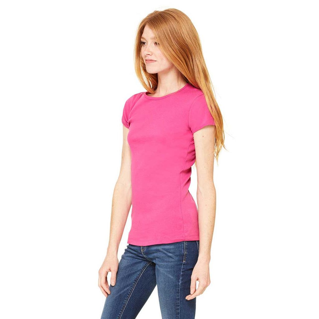 Bella + Canvas Women's Fuchsia Stretch Rib Short-Sleeve T-Shirt