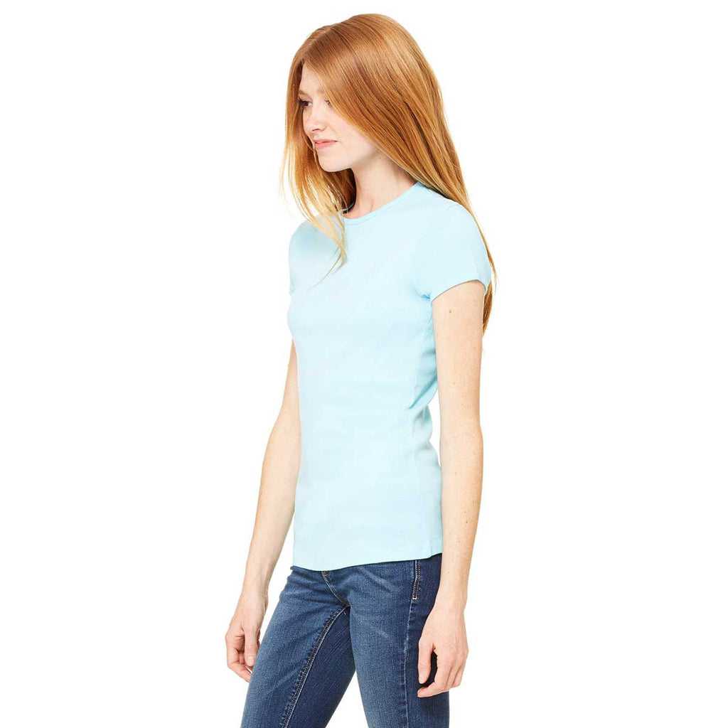 Bella + Canvas Women's Light Aqua Stretch Rib Short-Sleeve T-Shirt