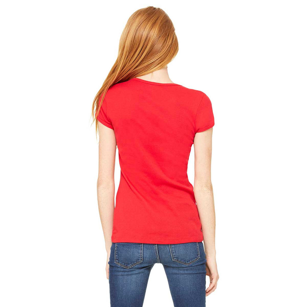 Bella + Canvas Women's Red Stretch Rib Short-Sleeve V-Neck T-Shirt