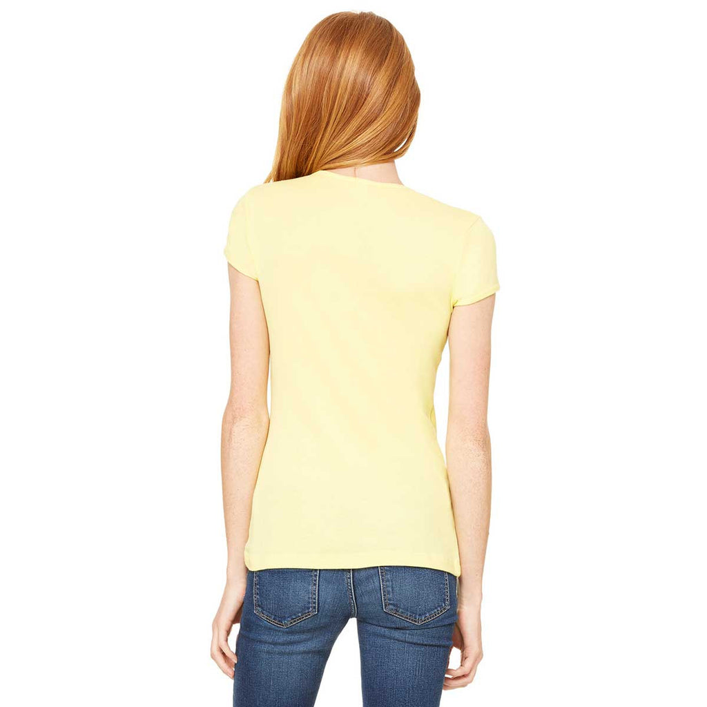 Bella + Canvas Women's Yellow Stretch Rib Short-Sleeve V-Neck T-Shirt