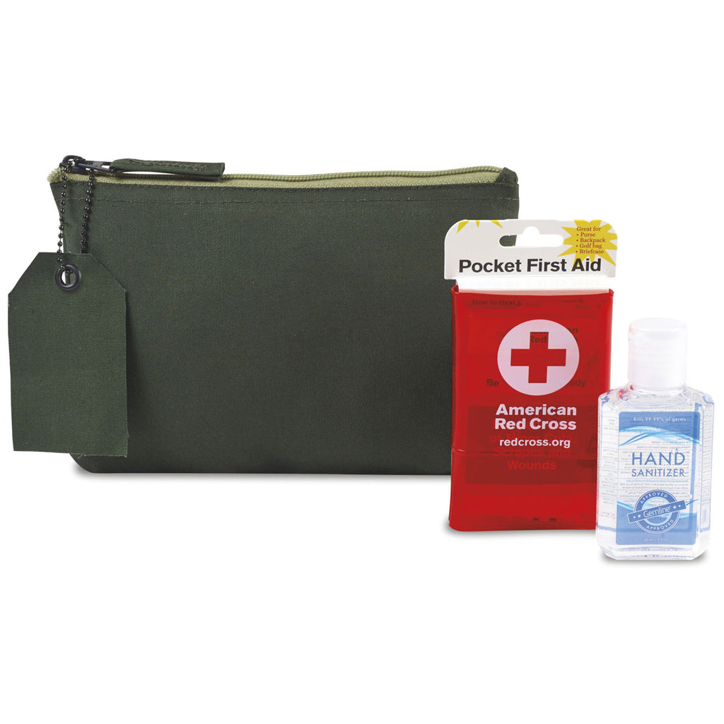 American Red Cross Deep Forest Green Pocket First Aid and Hand Sanitizer Bundle
