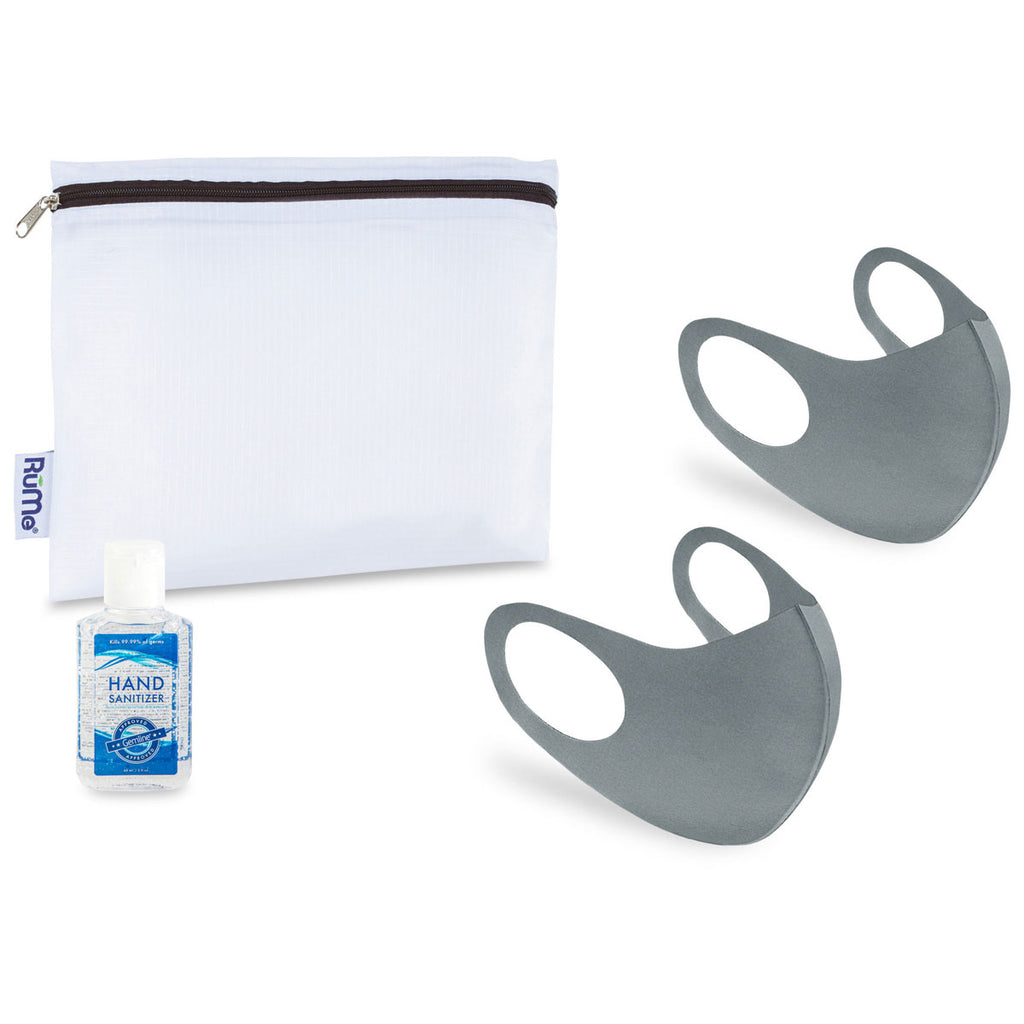 Gemline Dark Grey Reusable Stretch Face Masks (2 pack) and Hand Sanitizer PPE Kit