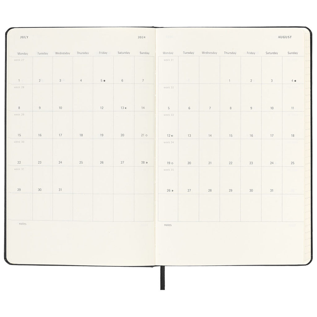 Moleskine Black Hard Cover Large 12Month Daily 2024 Planner