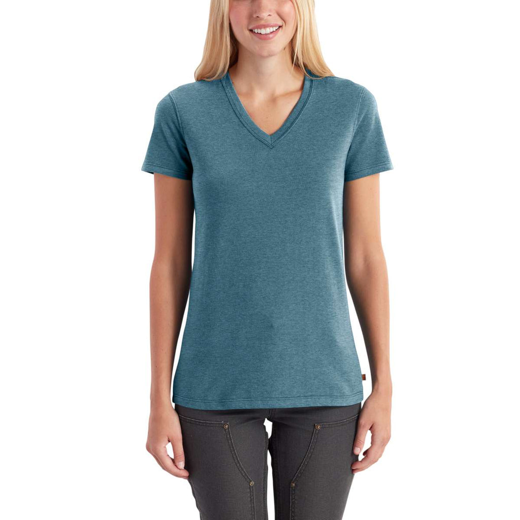 Carhartt Women's Blue Mist Heather Lockhart Short Sleeve V-Neck T-Shirt