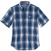Carhartt Men's Dark Cobalt Blue Essential Plaid Button Down SS Shirt