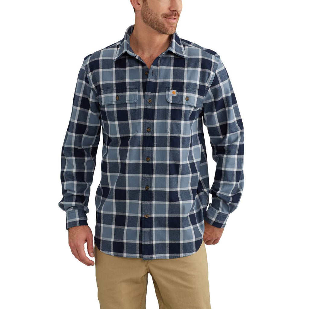 Carhartt Men's Steel Blue Hubbard Plaid Flannel Shirt