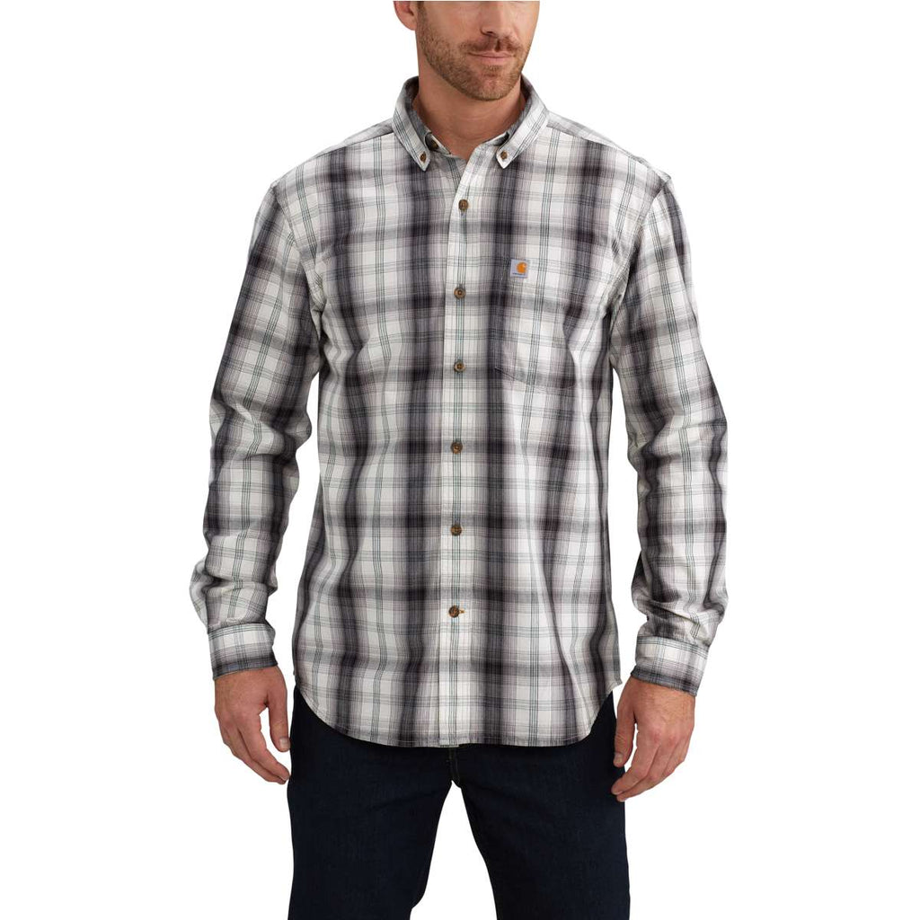 Carhartt Men's Black Essential Plaid Button Down Long Sleeve Shirt