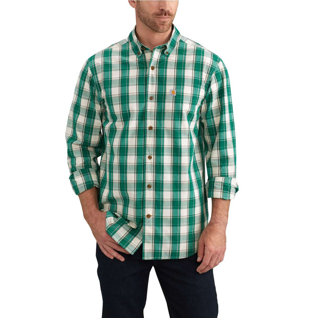 Carhartt Men's Hunter Green/Black Essential Plaid Button Down Long Sleeve Shirt