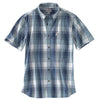 Carhartt Men's Dark Blue Essential Plaid Button Down Short Sleeve Shirt