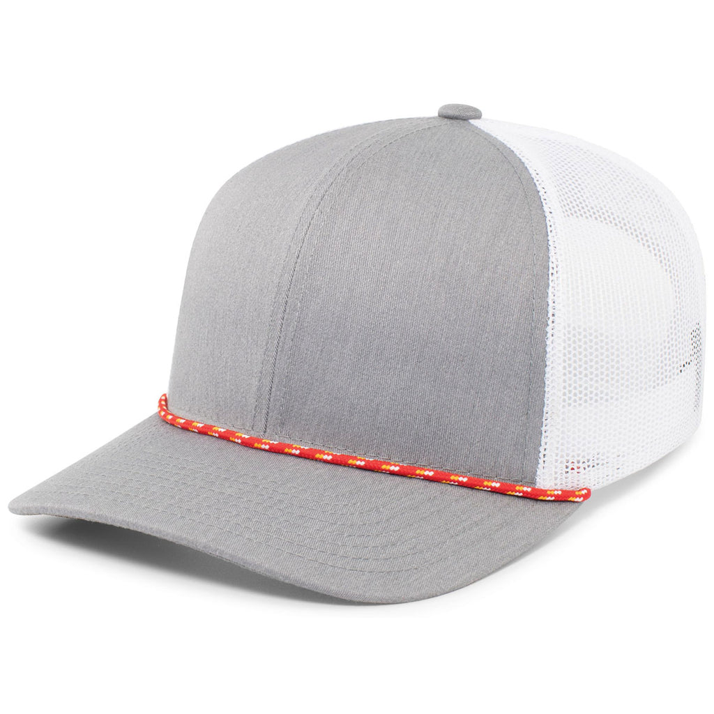 Pacific Headwear Red/Heather Grey/White Trucker Snapback Braid Cap