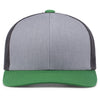 Pacific Headwear Heather Grey/Lt Charcoal/Green Snapback Trucker Mesh Cap