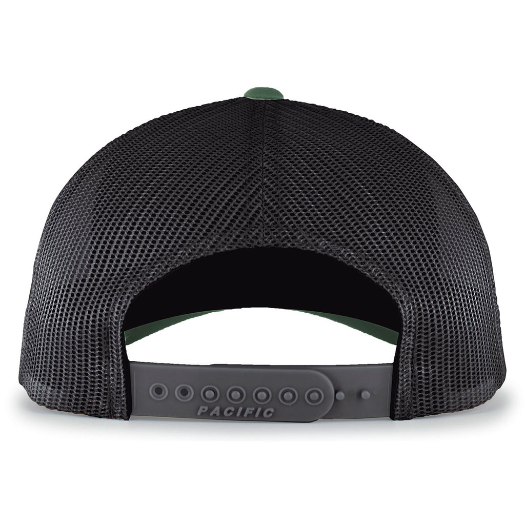 Pacific Headwear Army/Light Charcoal/White Perforated 5-Panel Trucker Snap-Back Cap