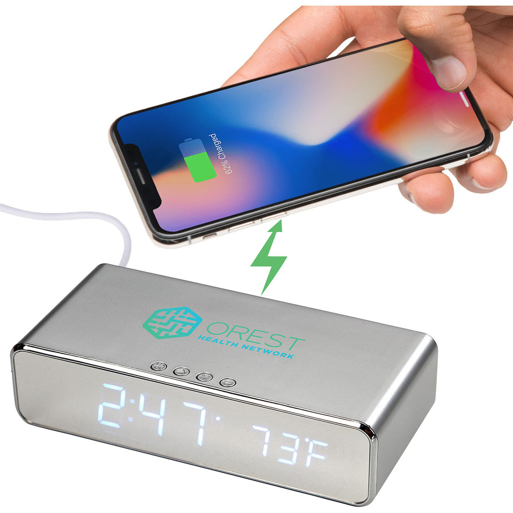Leed's Silver Keen Wireless Charging Desk Clock