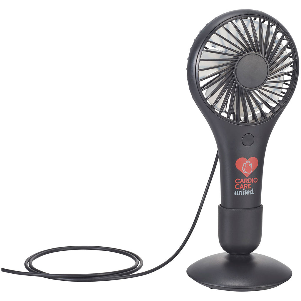 Leed's Black Portable Hand Fan with Holder