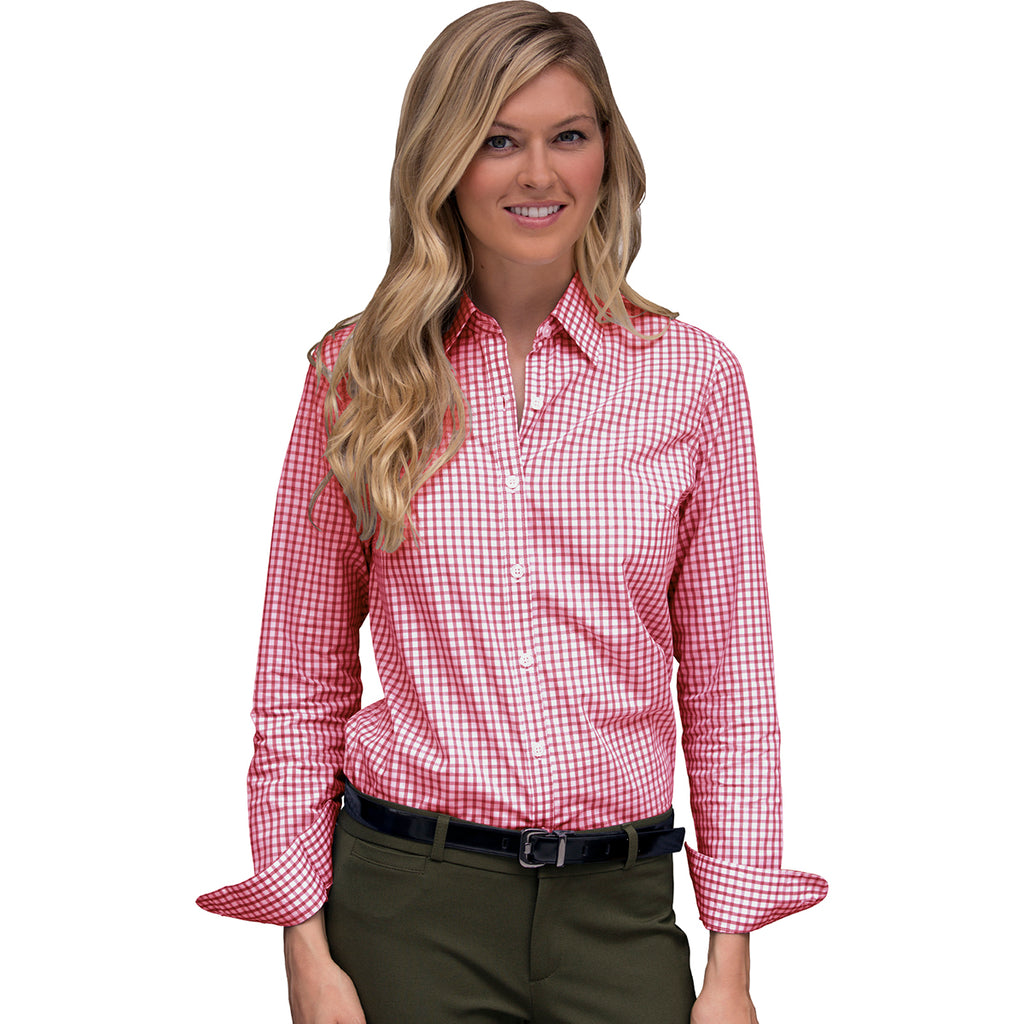 Vantage Women's Sports Red/White Easy-Care Gingham Check Shirt