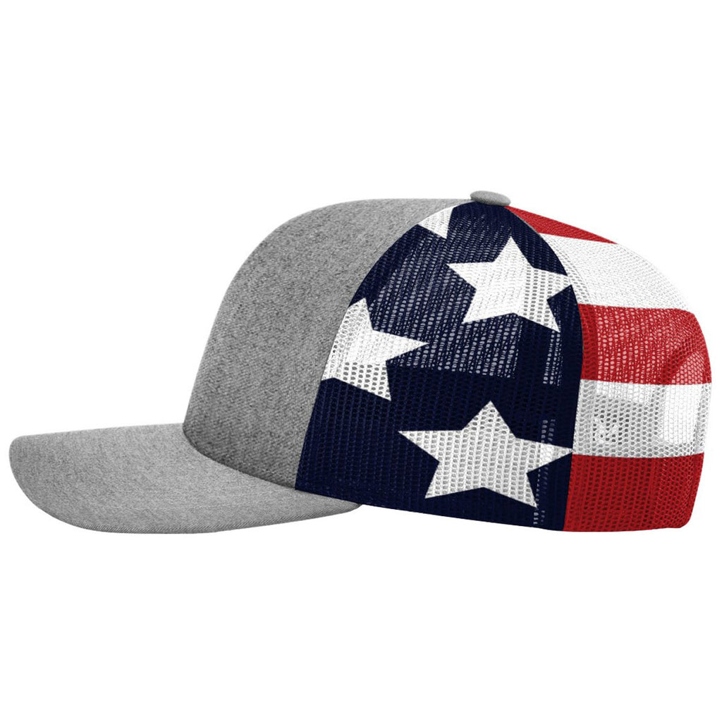 Richardson Heather Grey/Stars & Stripes Printed Mesh Trucker Hat