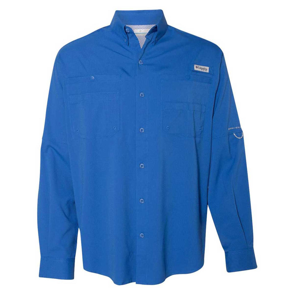Custom Logo Columbia Men's Vivid Blue PFG Tamiami II Long Sleeve Shirt