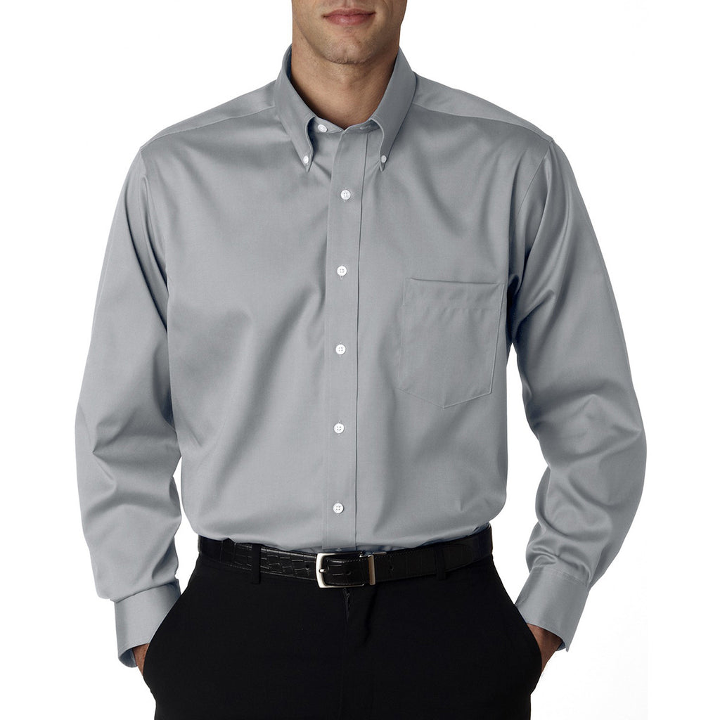 Van Heusen Men's French Grey Non-Iron Pinpoint Dress Shirt